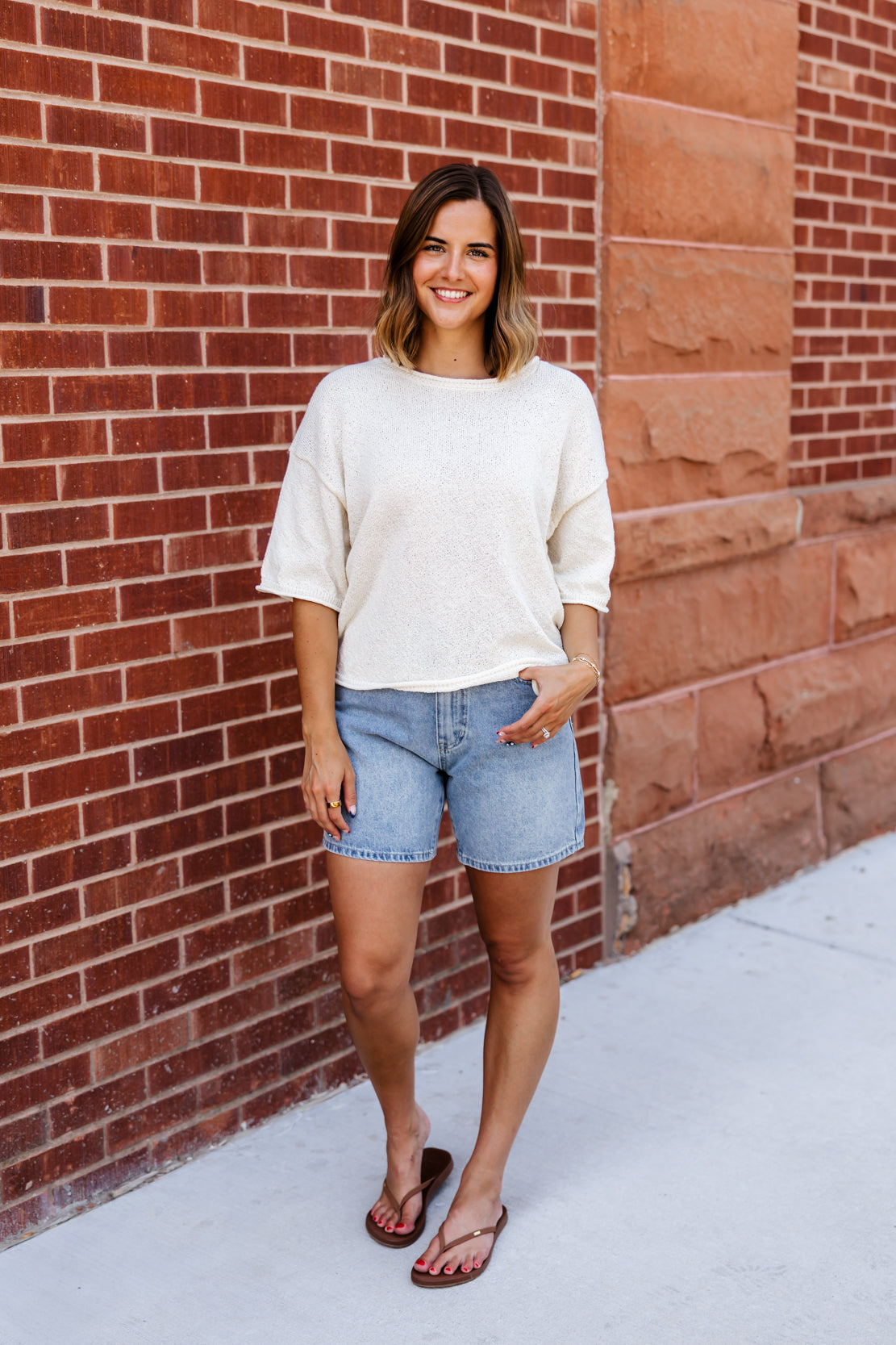 Kendra Boxy Short Sleeve Sweater | Cream