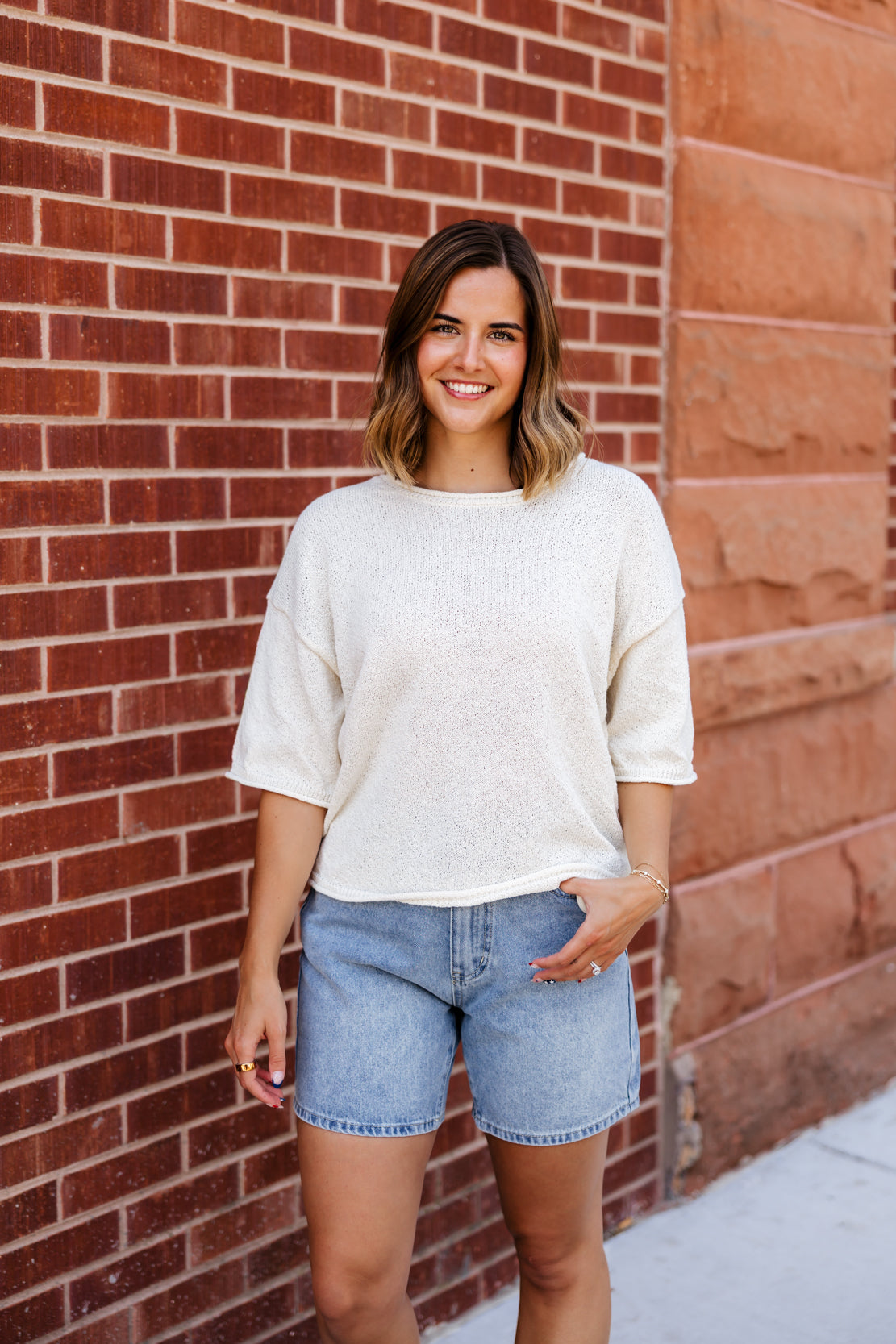 Kendra Boxy Short Sleeve Sweater | Cream