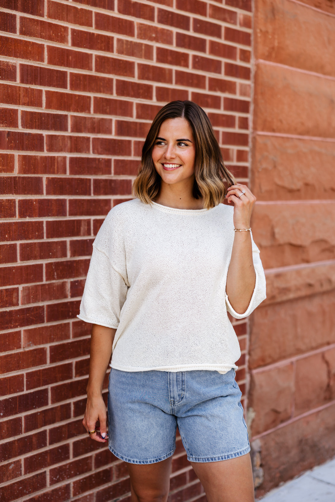 Kendra Boxy Short Sleeve Sweater | Cream