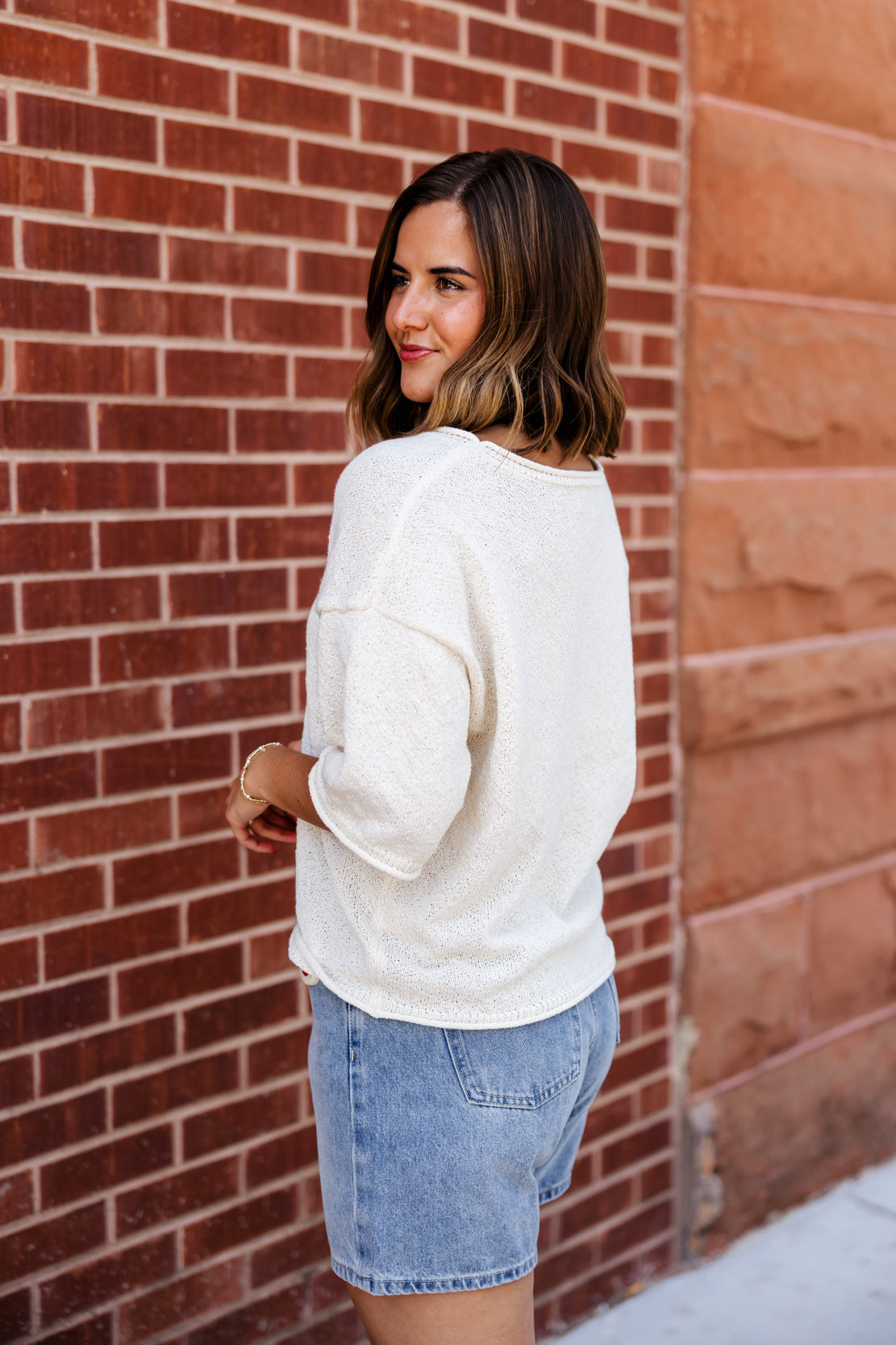 Kendra Boxy Short Sleeve Sweater | Cream