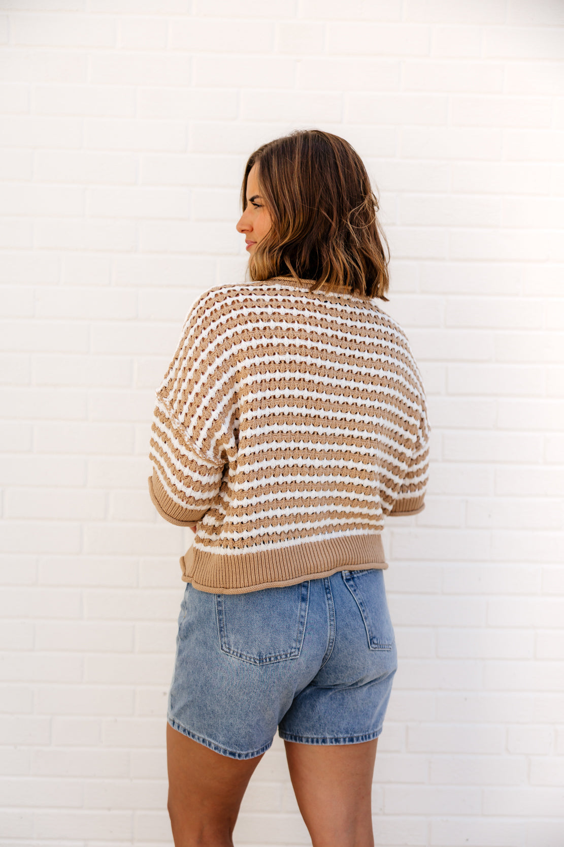 Hattie Stripe Crochet Cardigan | Khaki