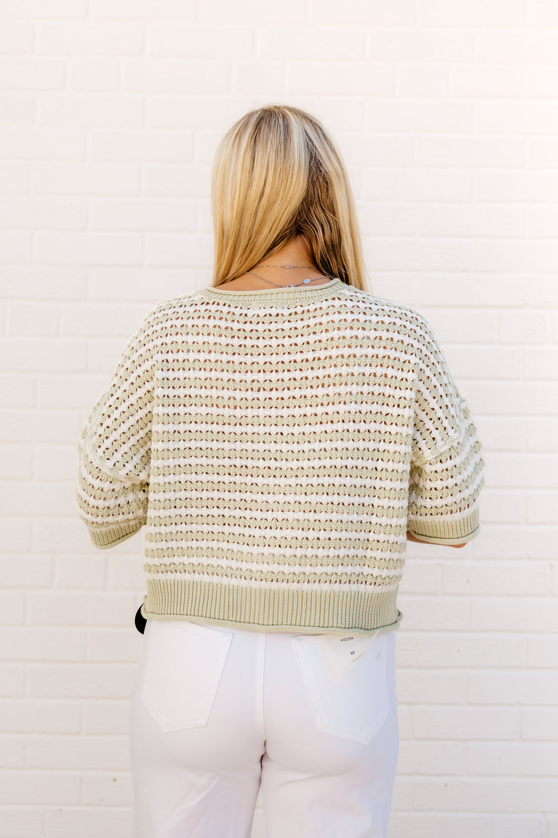 Hattie Stripe Crochet Cardigan | Light Olive