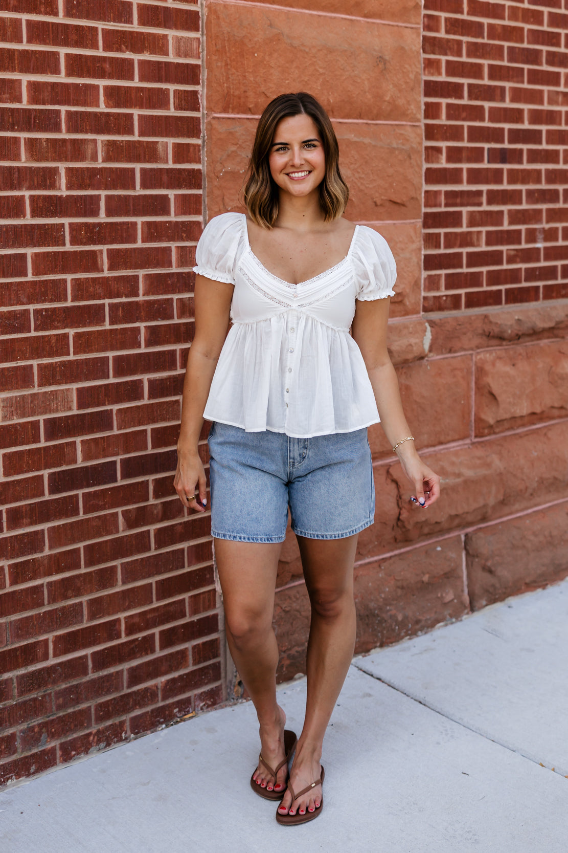 Kourtney Lace Button Down Top | White