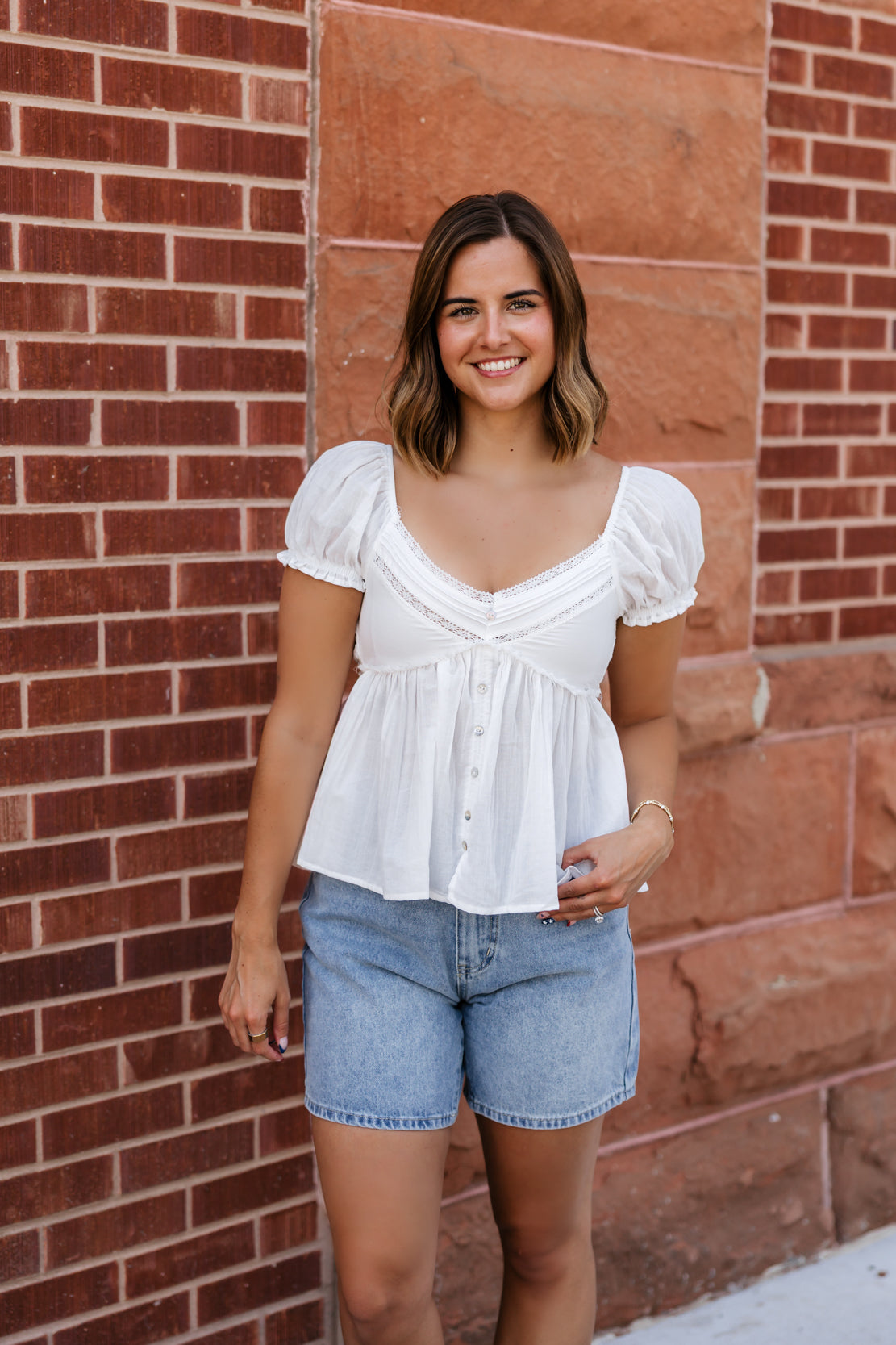 Kourtney Lace Button Down Top | White