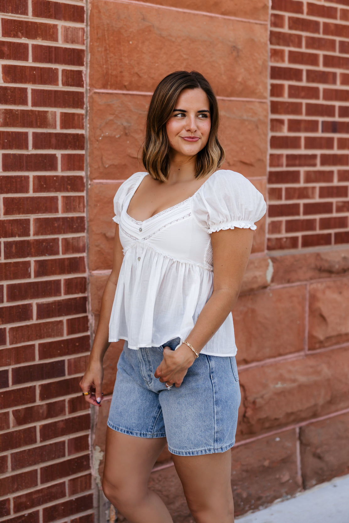 Kourtney Lace Button Down Top | White