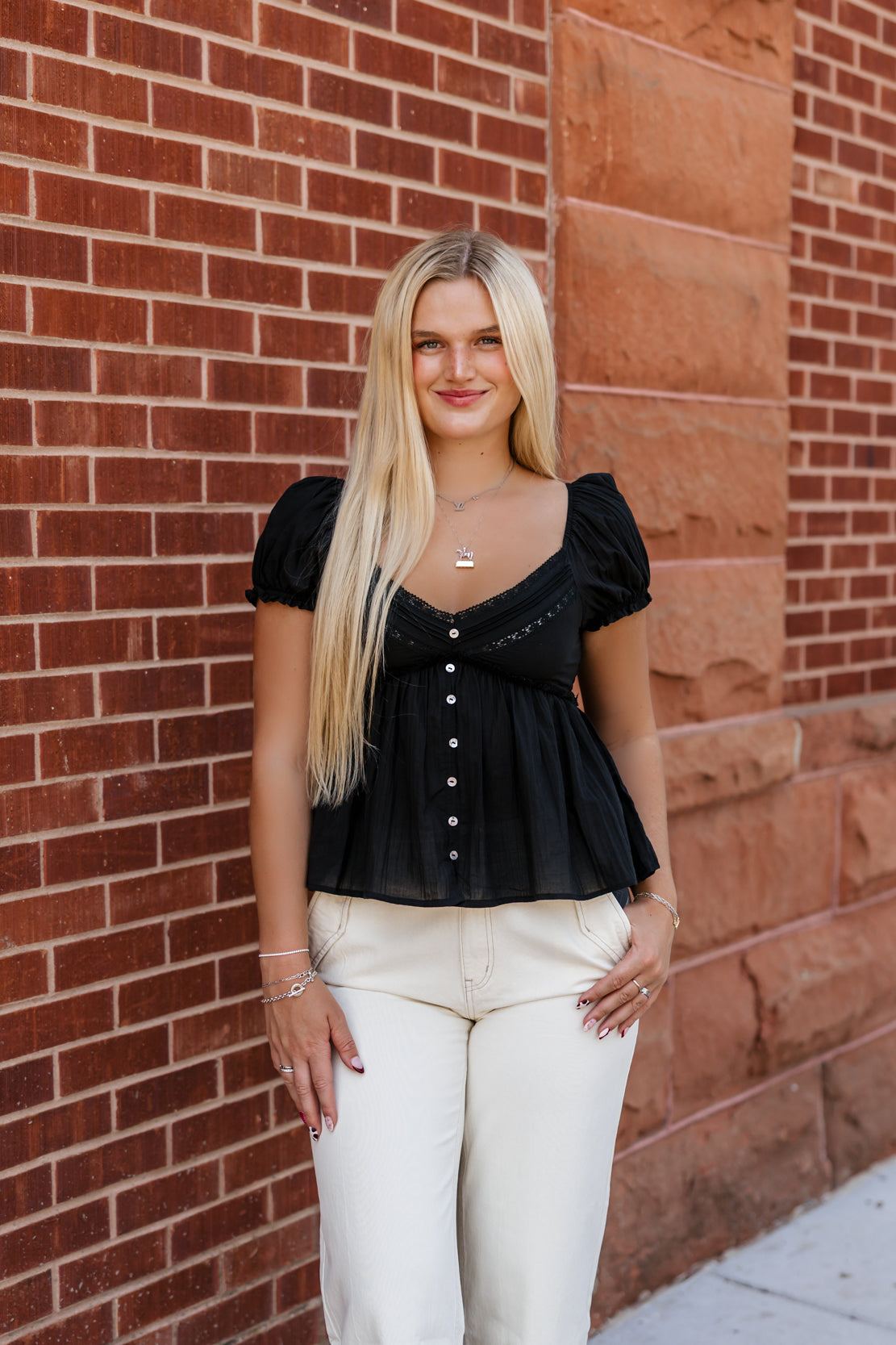 Kourtney Lace Button Down Top | Black