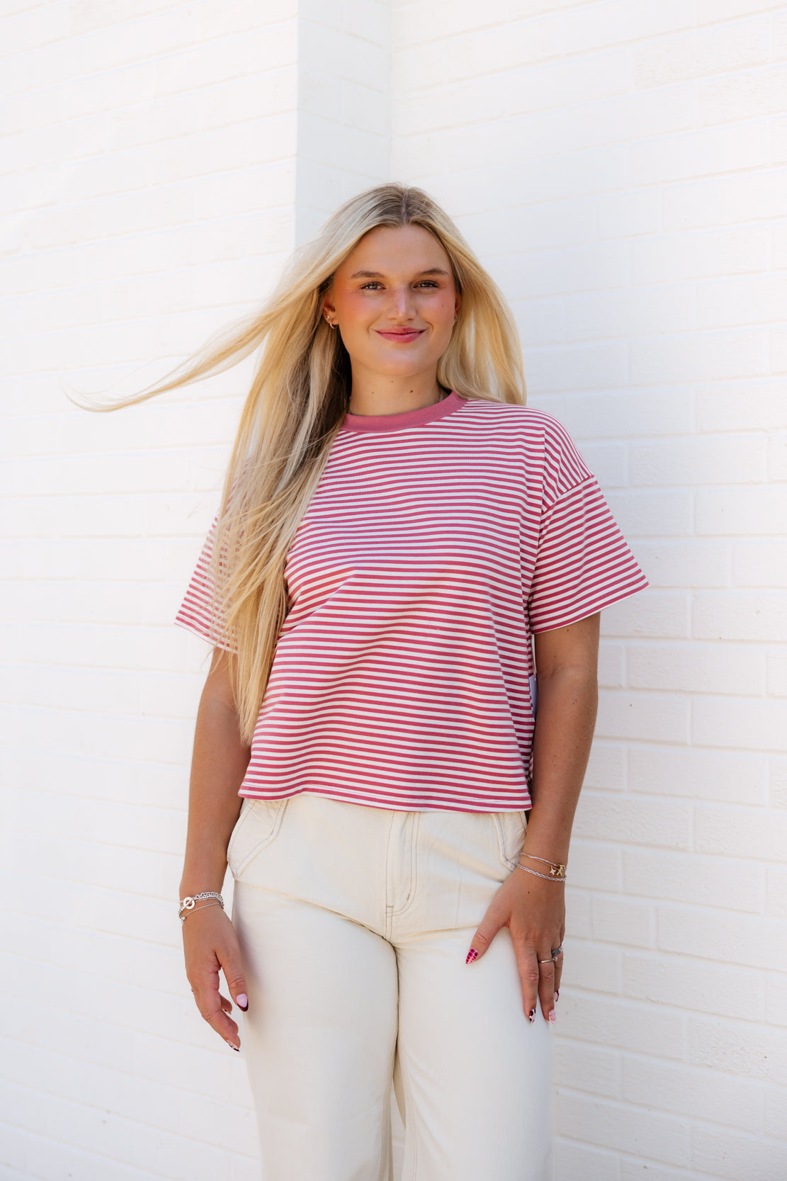 Sam Striped Tee | Rose