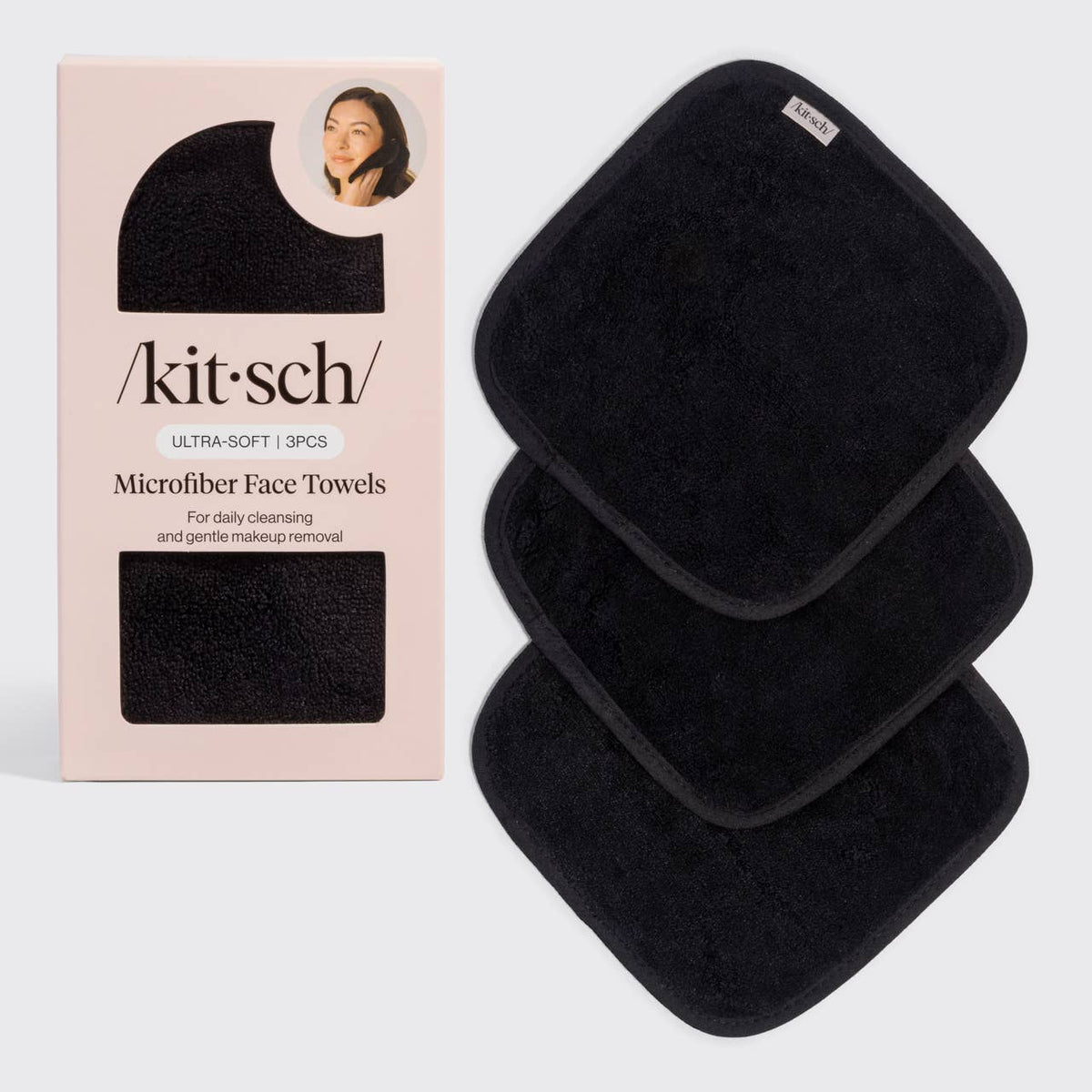 Microfiber Face Towels 3pc Set | Black