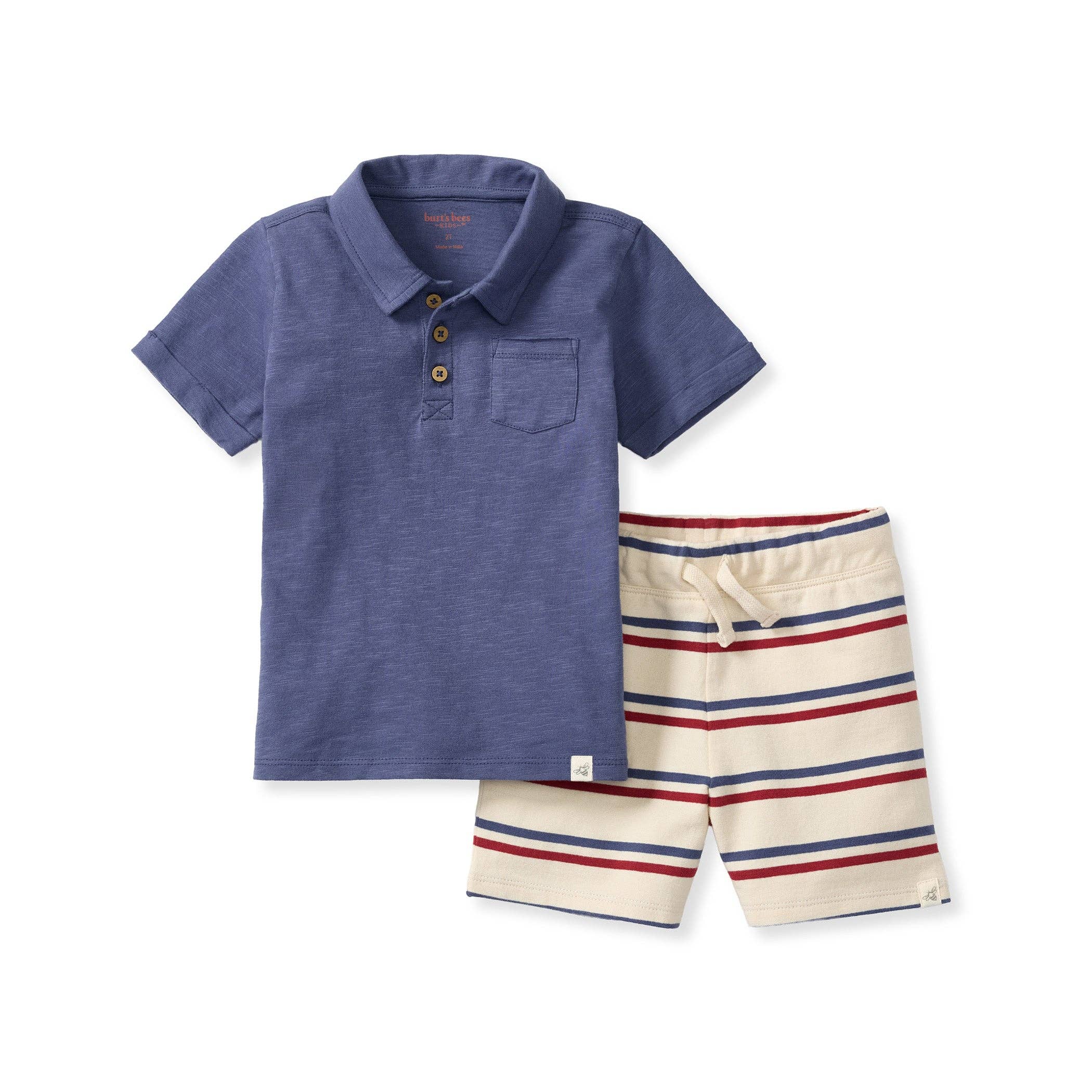 USA Stripe Polo Shirt & Shorts Set | Red/Blue