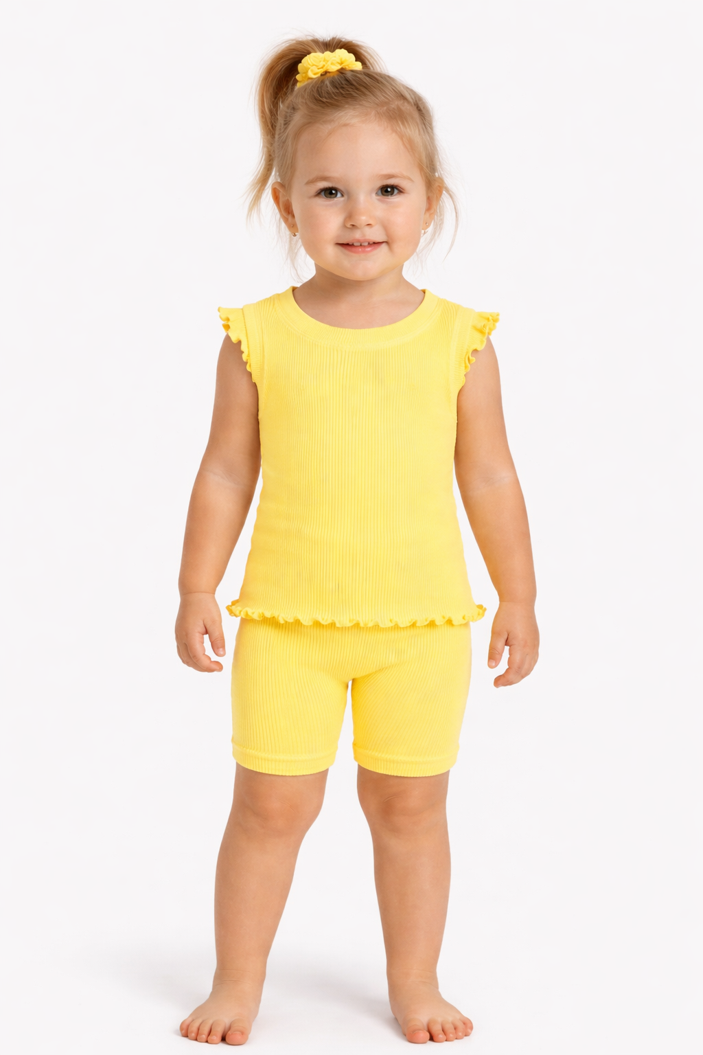 Toddler Girls Rib Seamless Tank and Bike Short Set | Elfin Yellow