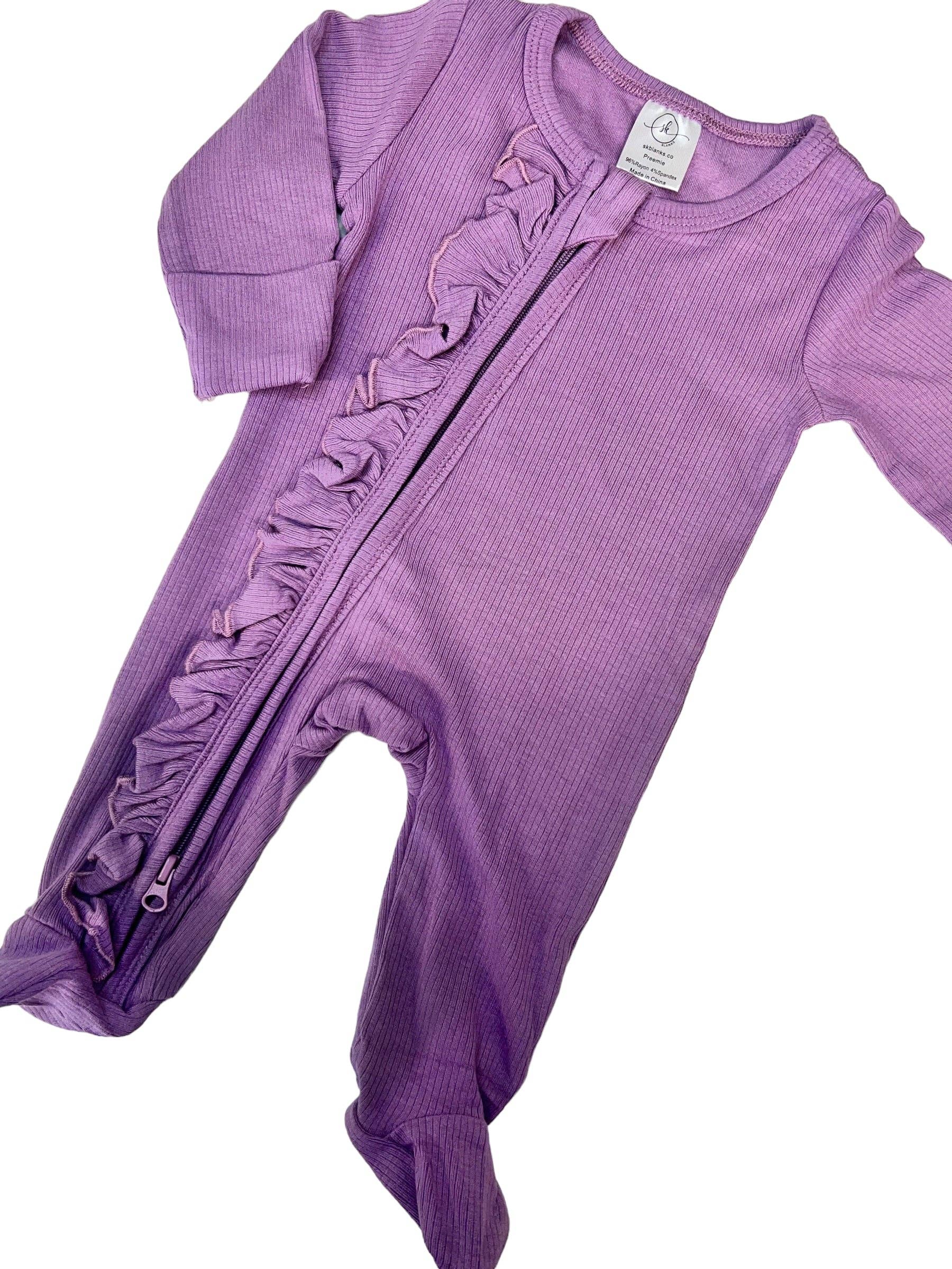 Ribbed Ruffle Footie | Lavender