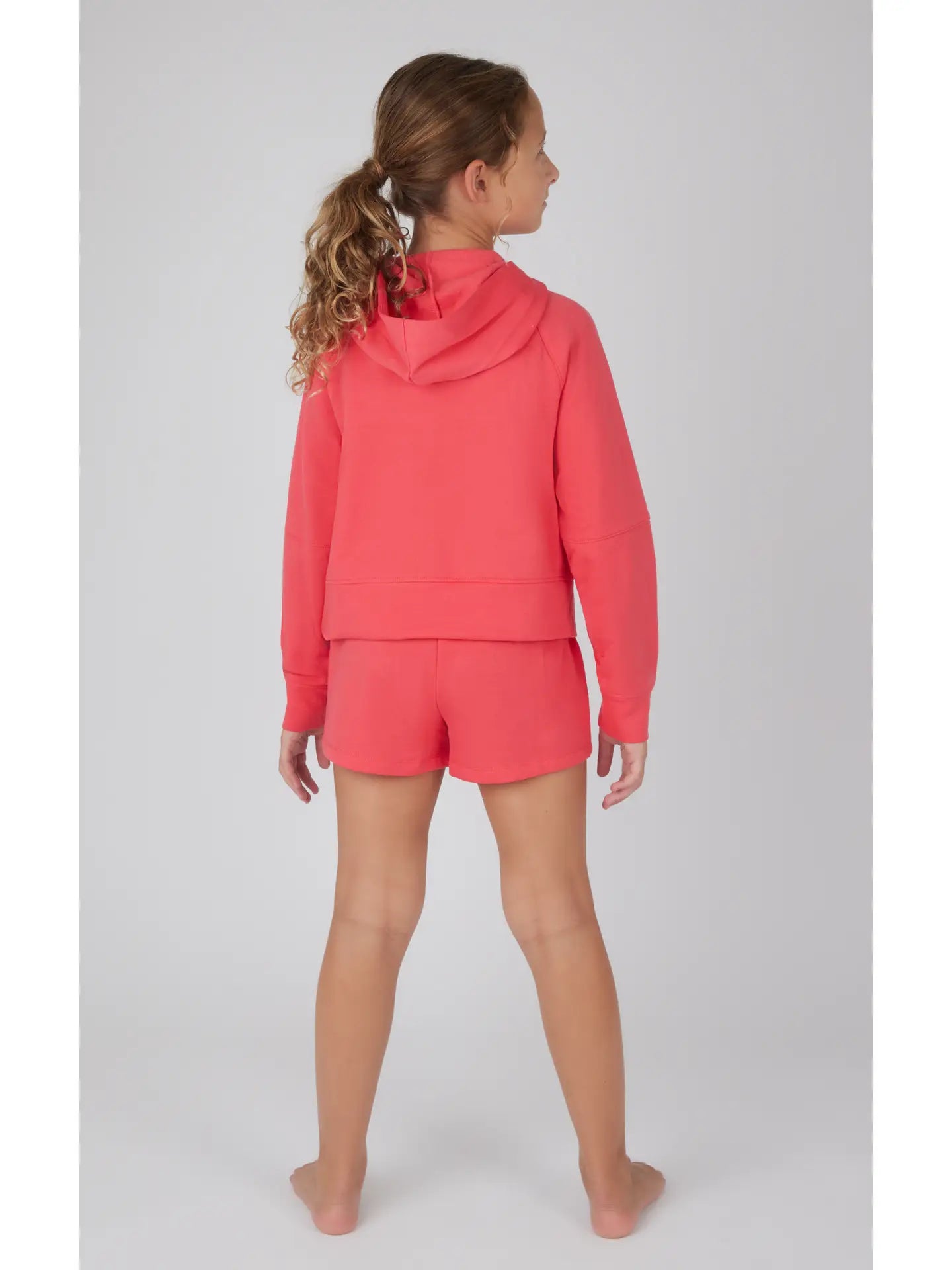 Girls Half Zip Hoodie & Short Set | Calypso Coral