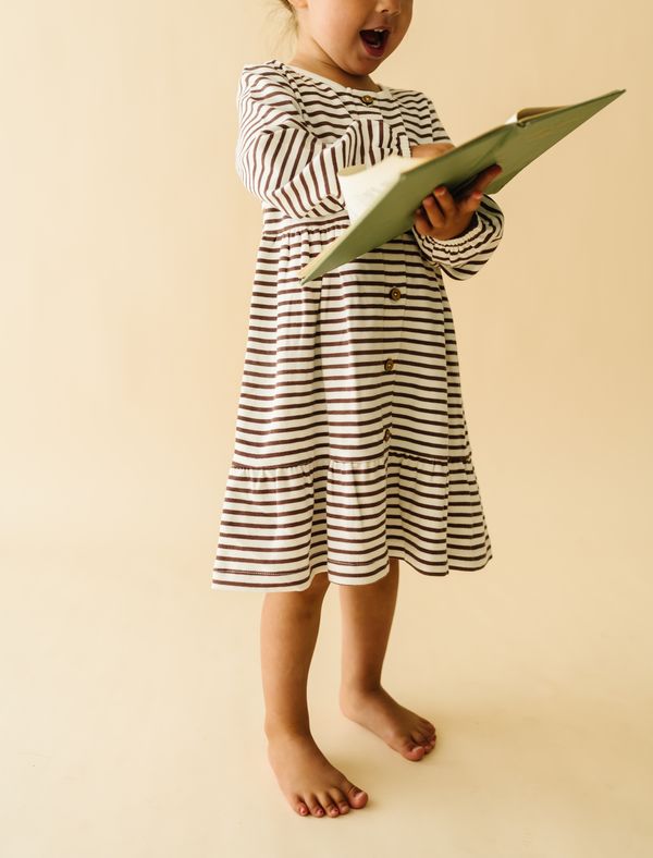 Organic Tiered Dress | Plum Stripes