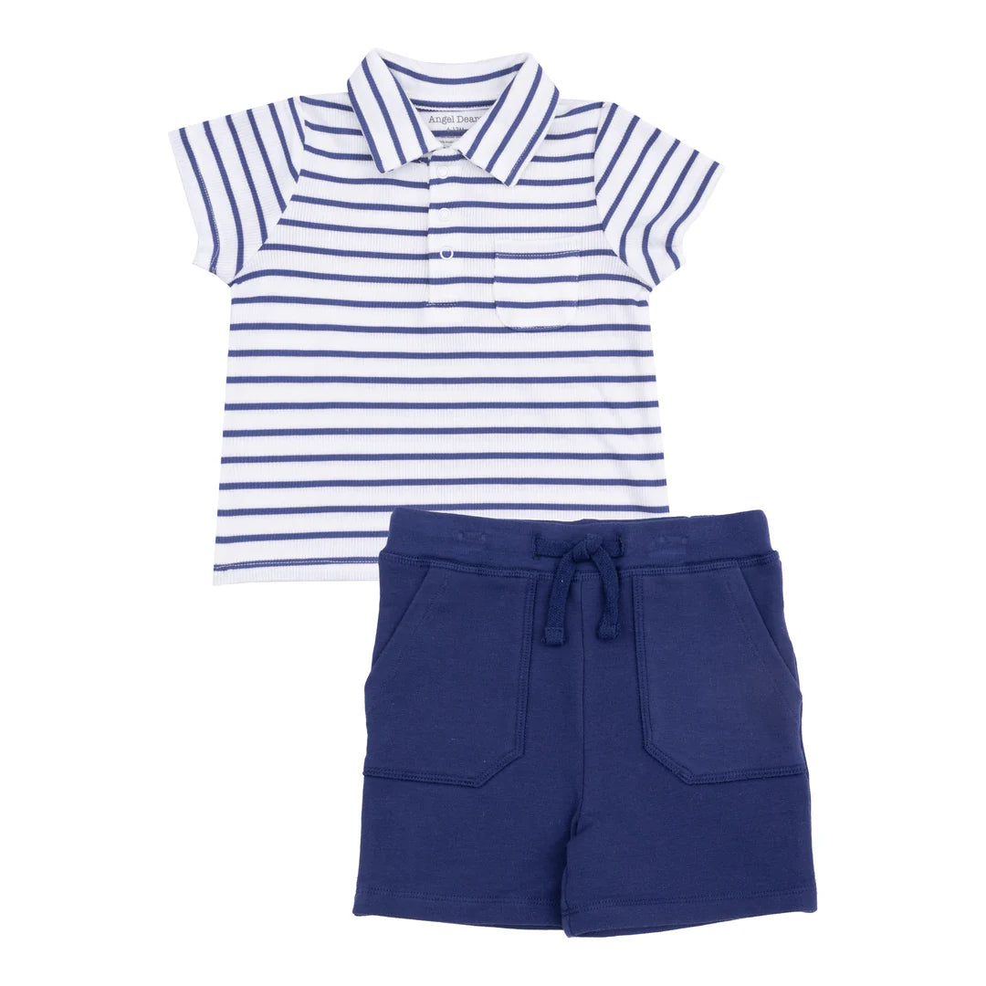 Angel Dear Rib Shirt & French Terry Short | Stripe Vintage Blue