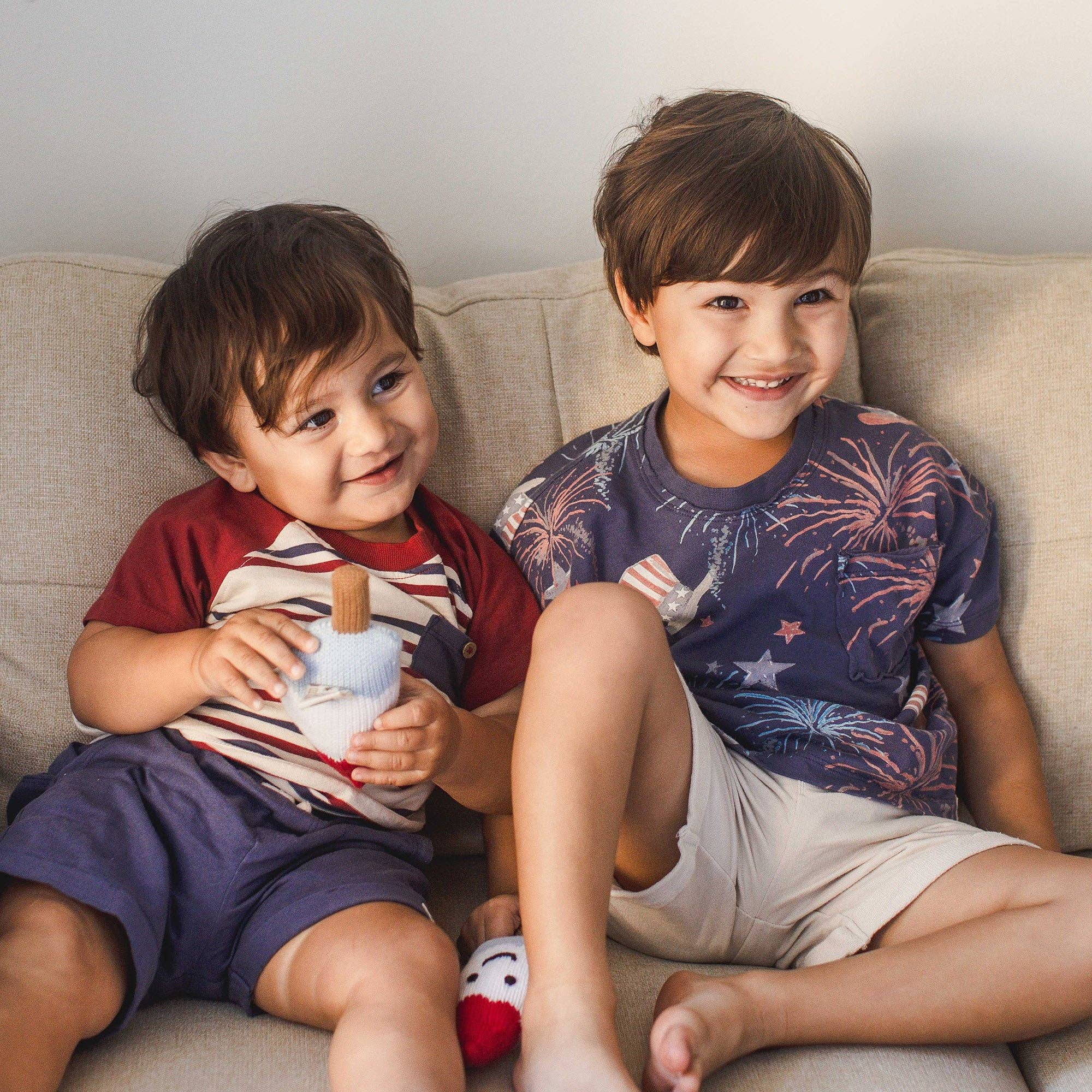 USA Stripe Boy Tee & Shorts Set | Red/Blue