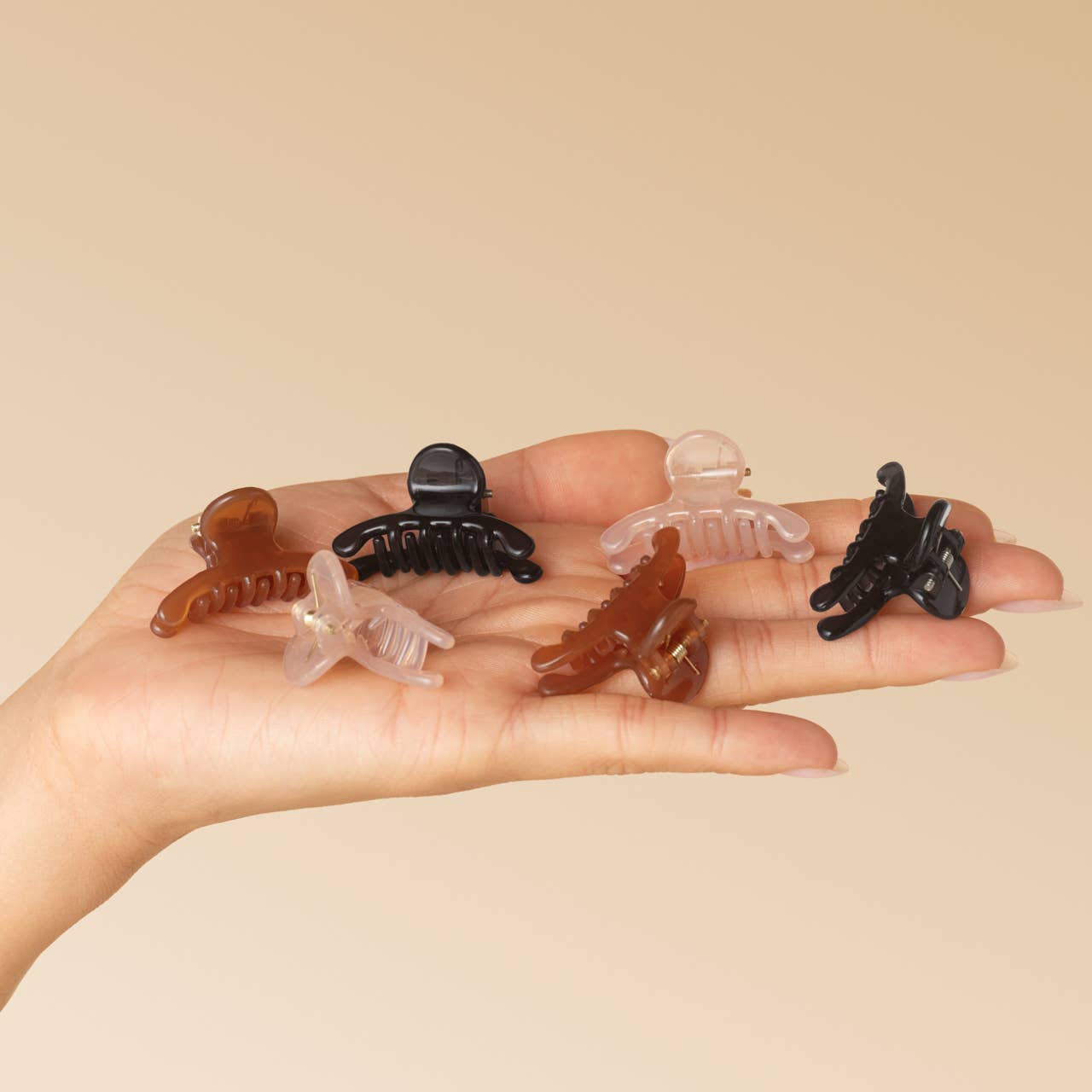 Kitsch Recycled Plastic Mini Arched Clips 6pc Set | Soft Pink, Mocha & Black