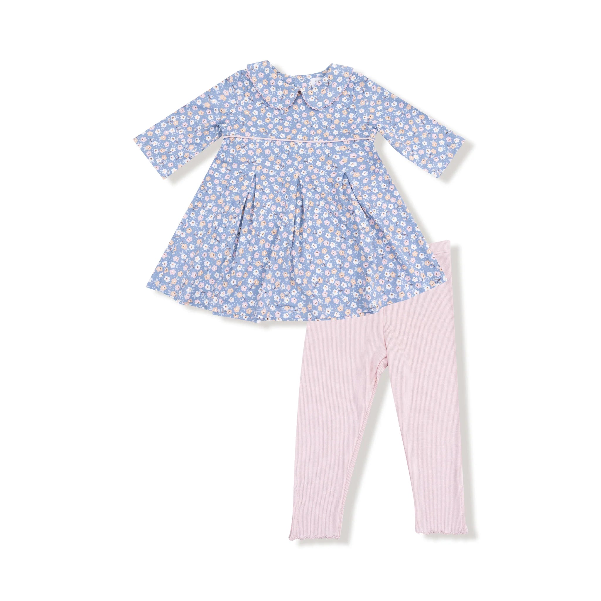 Angel Dear Pleat Dress 3/4 Sleeve + Ribbed Leggings | Country Calico