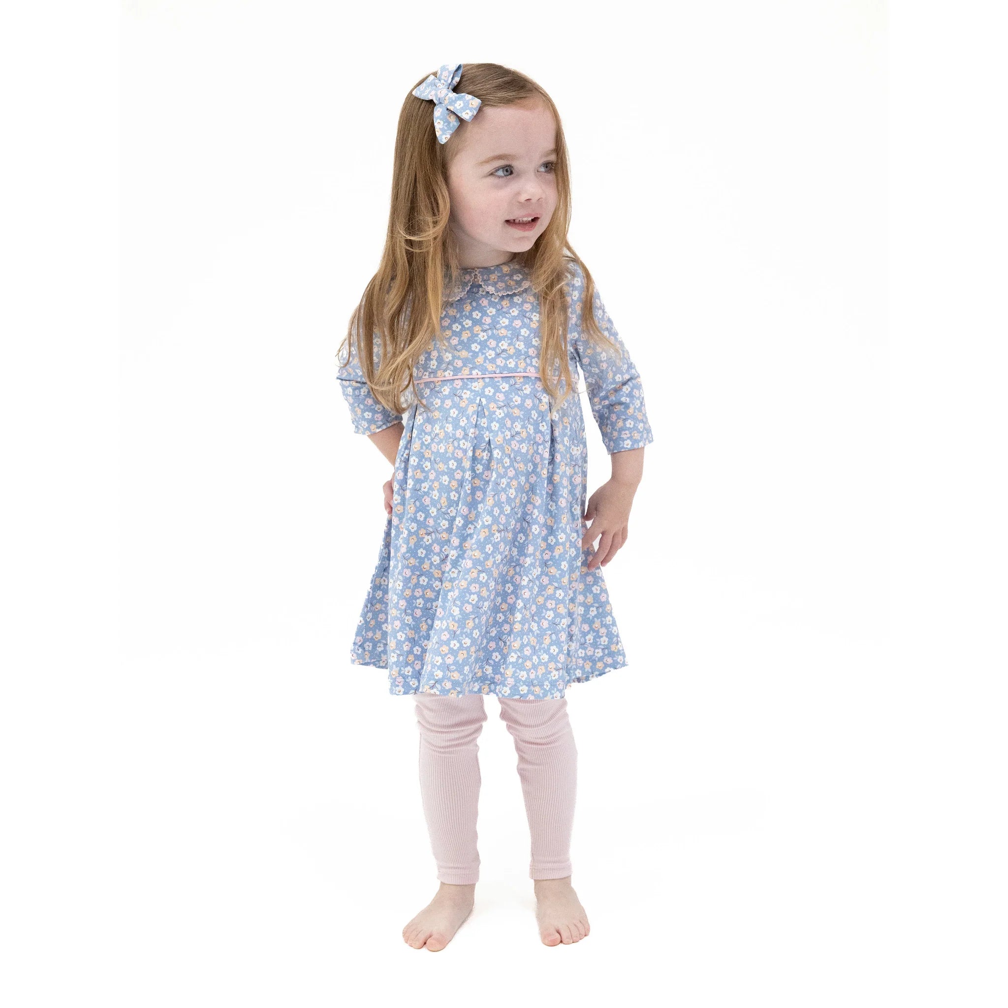 Angel Dear Pleat Dress 3/4 Sleeve + Ribbed Leggings | Country Calico