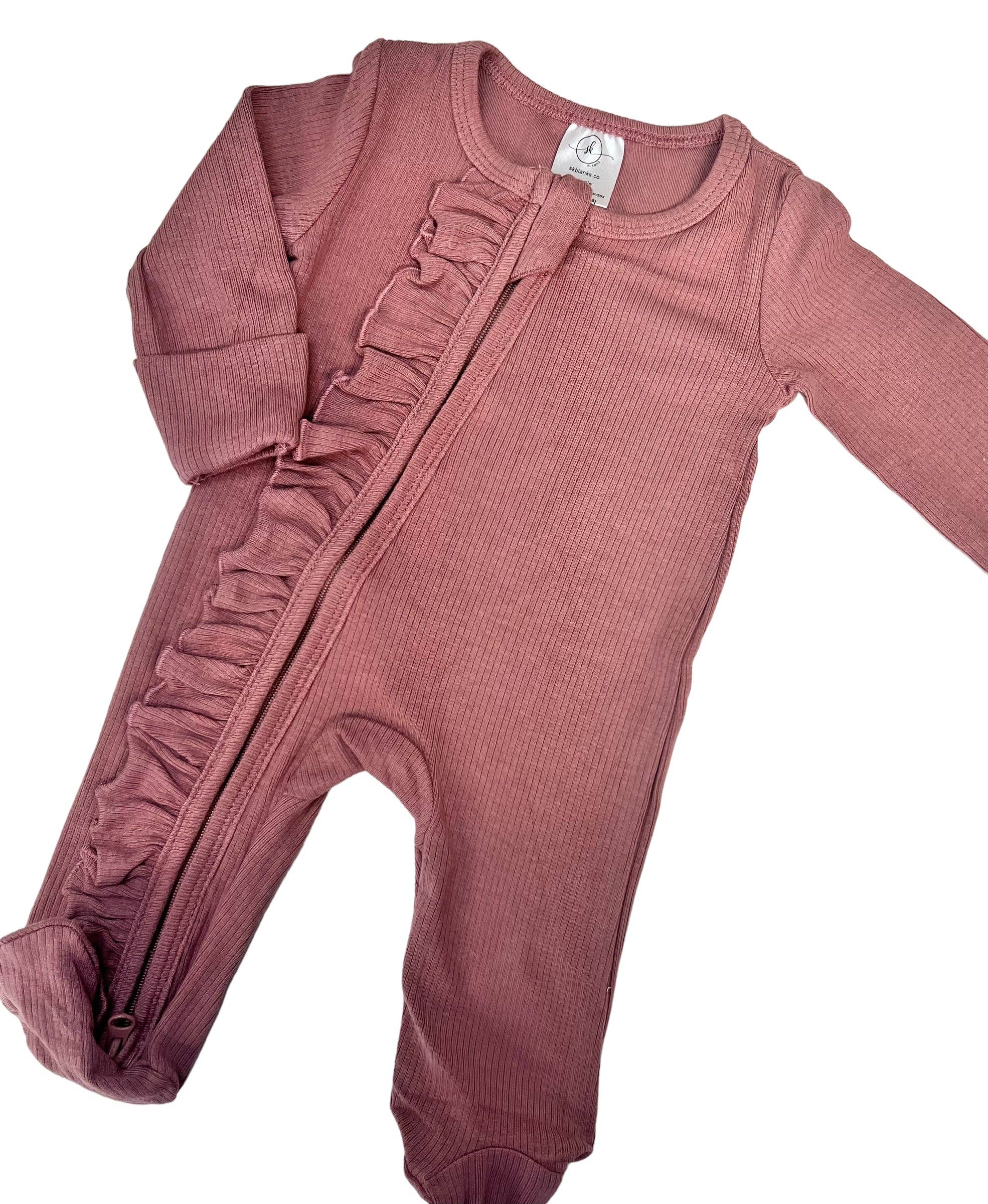 Ribbed Ruffle Footie | Mauve