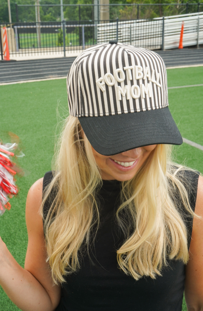 KENZKUSTOMZ Football Mom Hat | Black/White Stripe