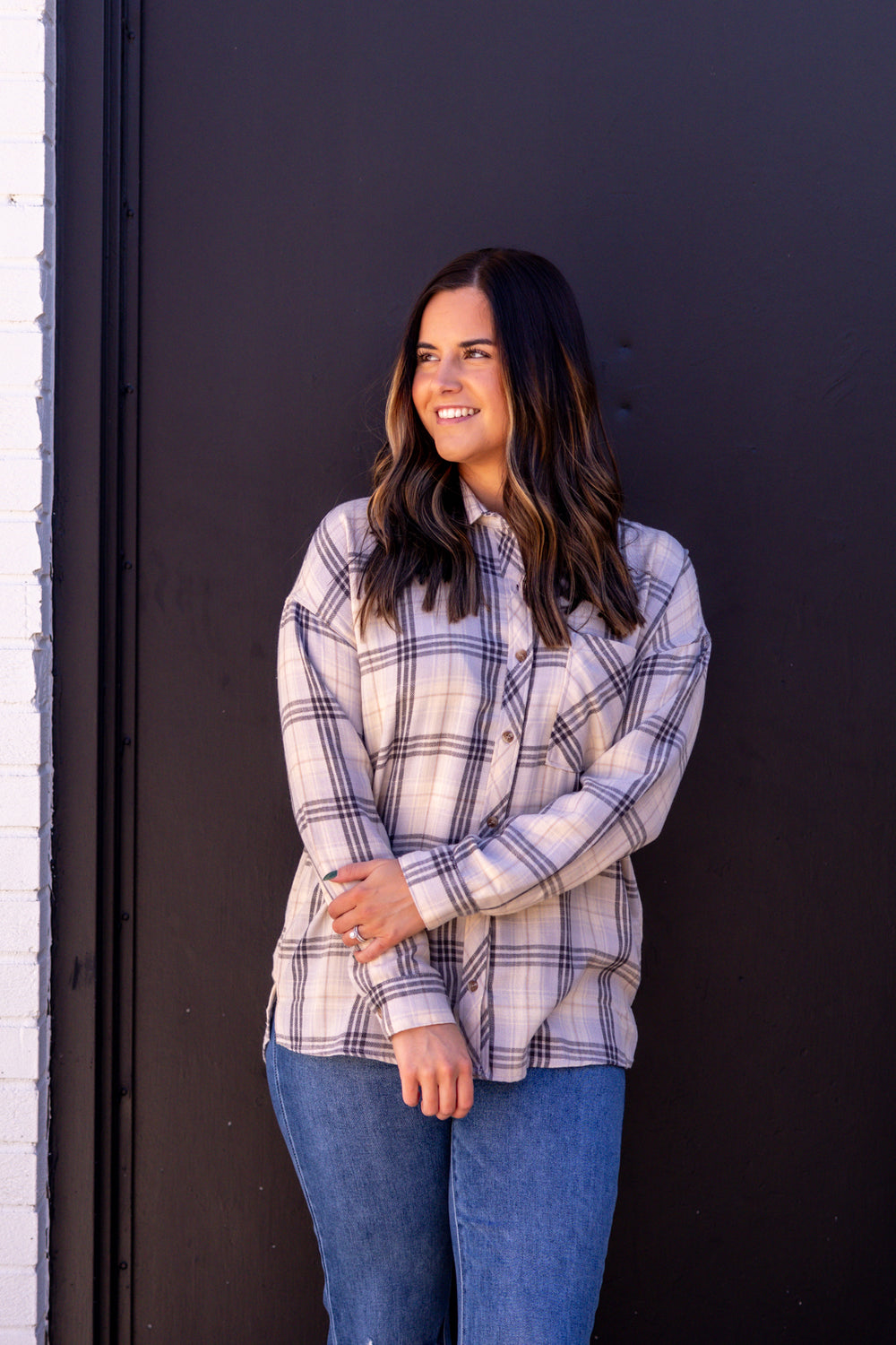 Women's Oversized Flannel Button Up Top 