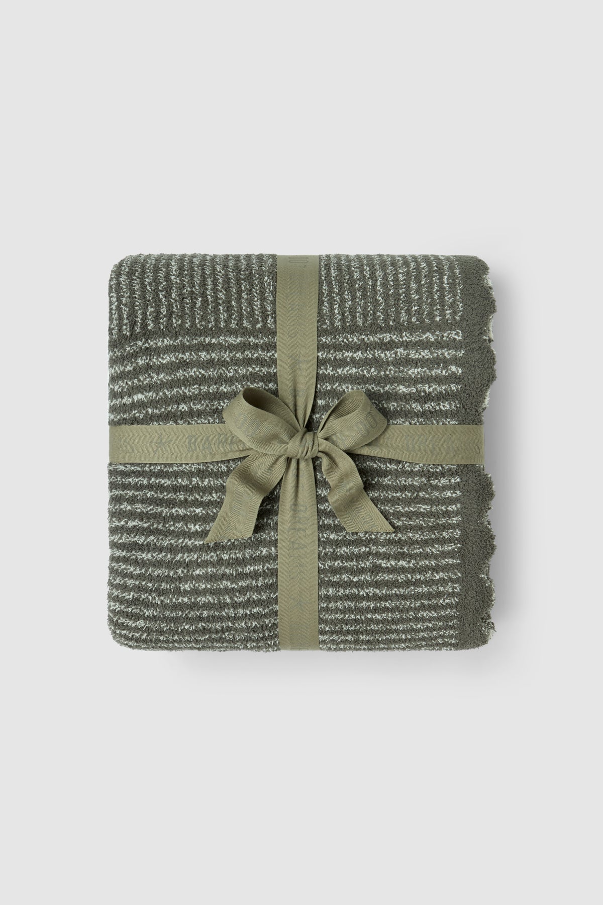 Barefoot Dream CozyChic Cotton Scallop Stripe Throw 54x72 | Olive Branch/Cream