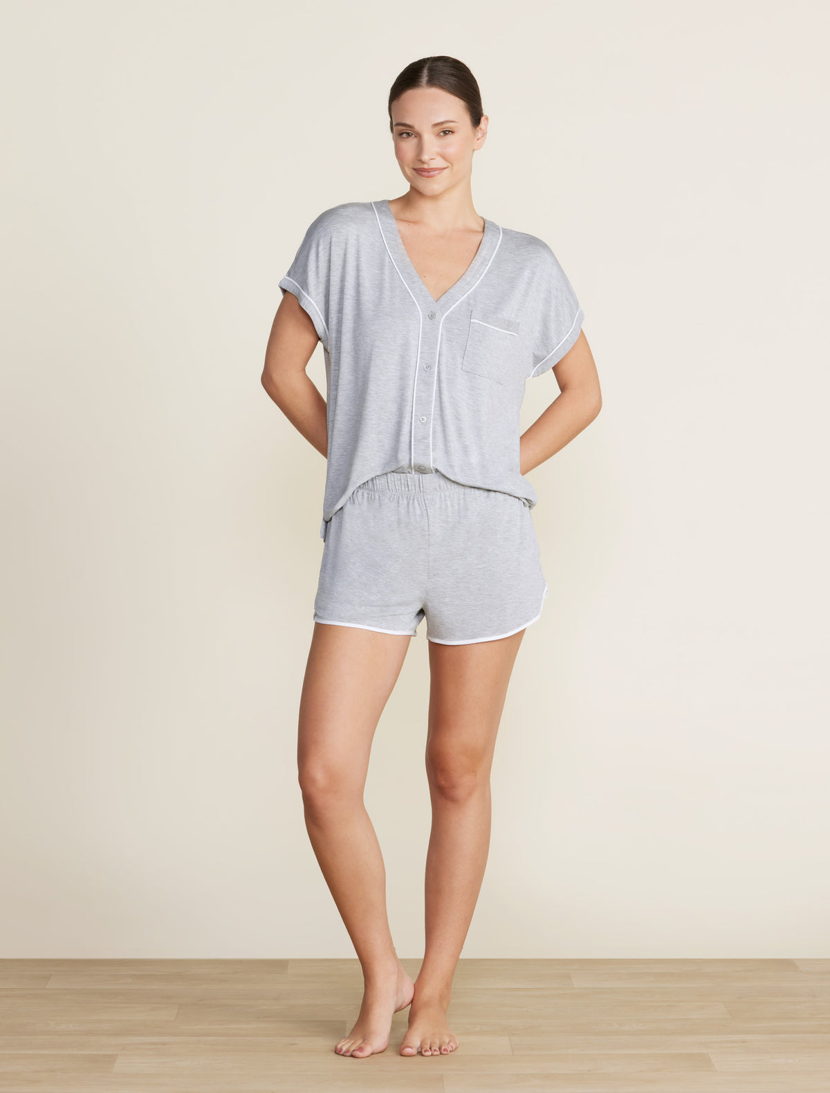 Barefoot Dreams Soft Jersey Piped PJ Set | Heather Grey