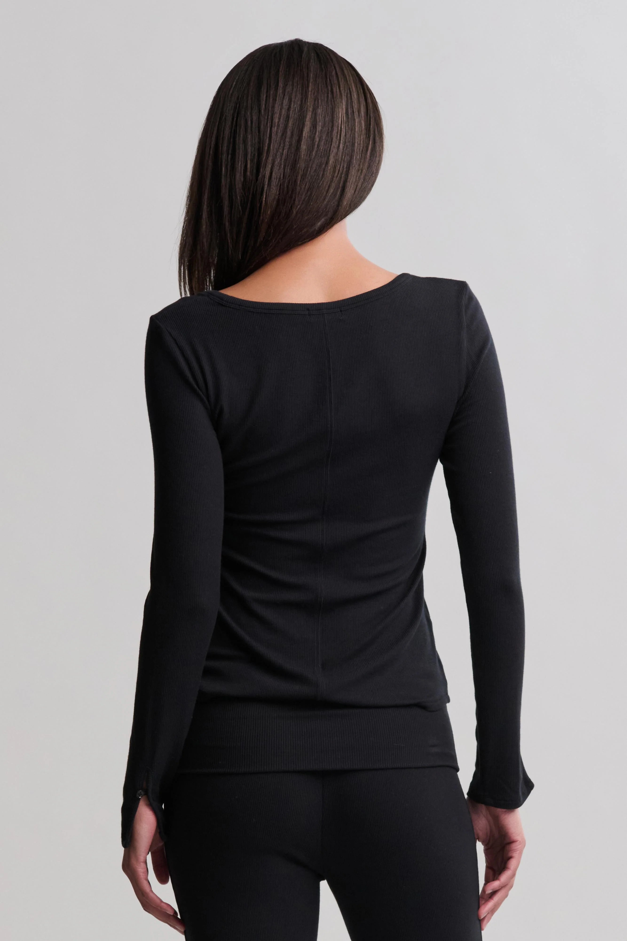 Barefoot Dreams Rib Long Sleeve Tee | Black