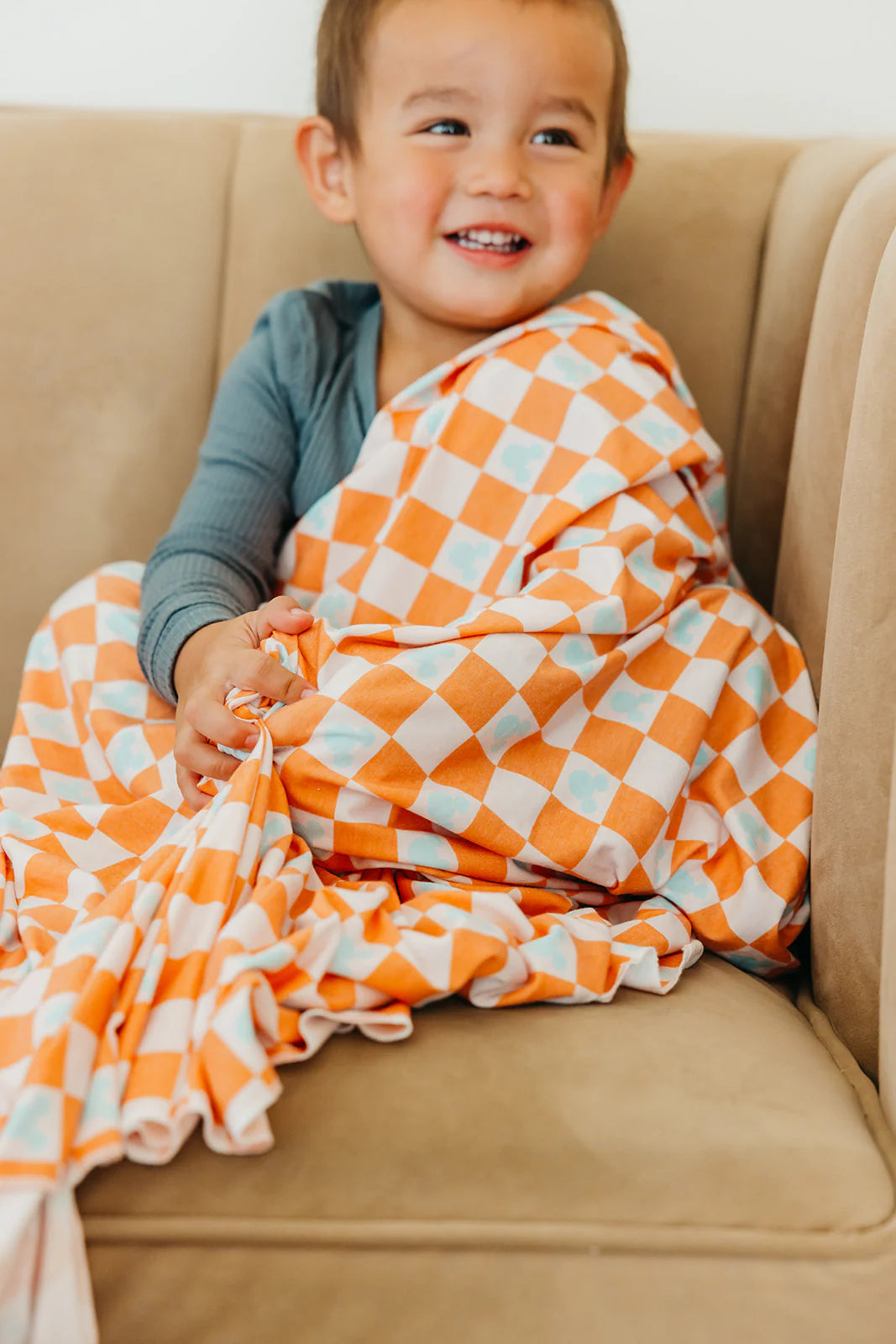 Copper Pearl Knit Swaddle Blanket Single | Mickey Mouse Checkered