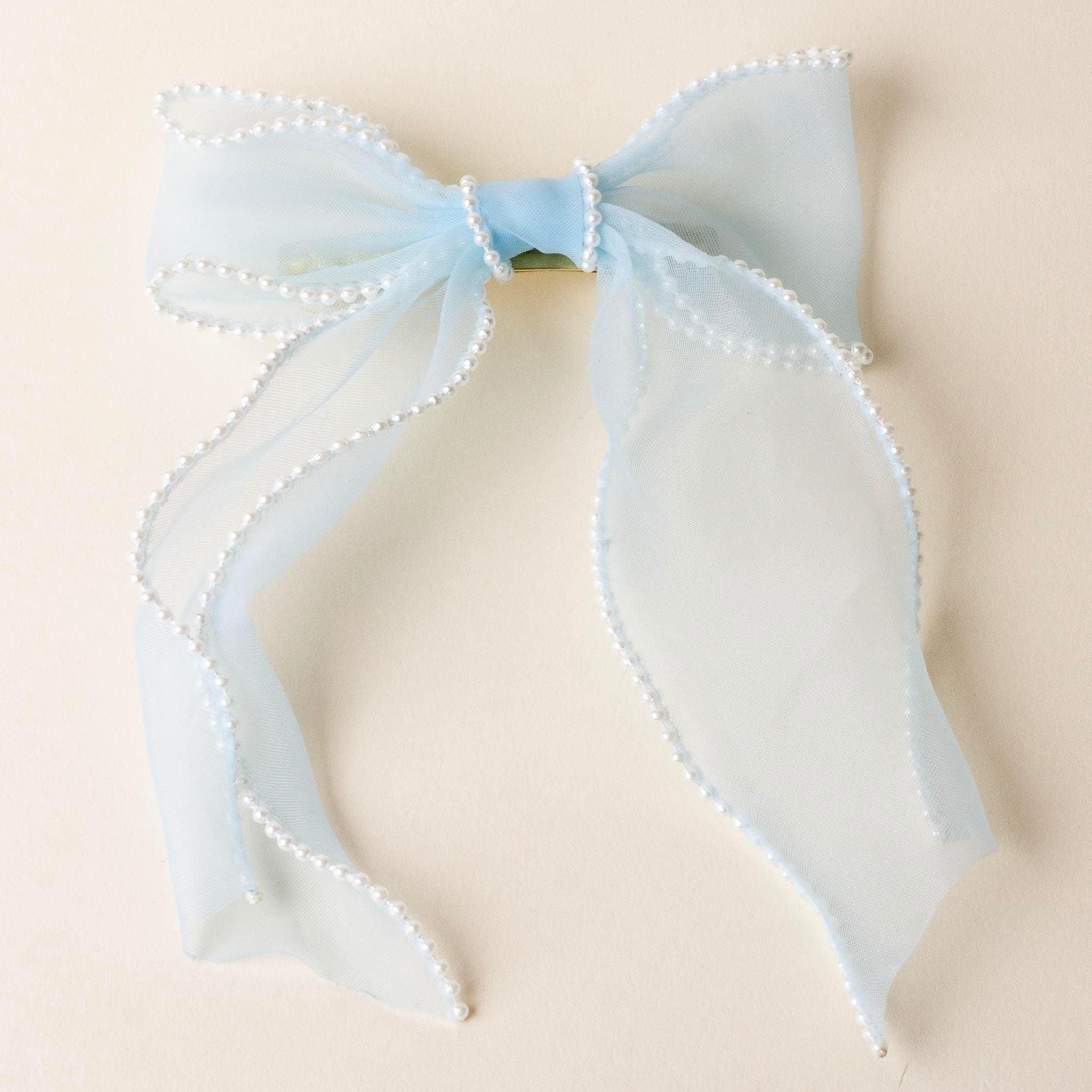 Sheer Pearl Hair Bow | Blue