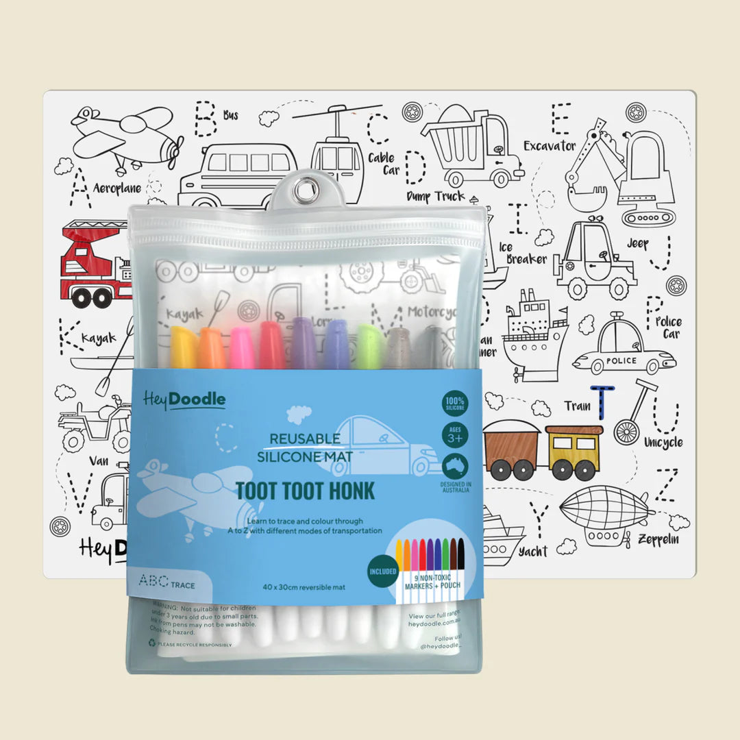Hey Doodle Classic Coloring Mat | Toot Toot Honk