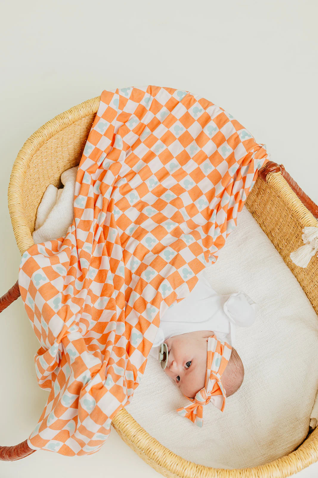 Copper Pearl Knit Swaddle Blanket Single | Mickey Mouse Checkered