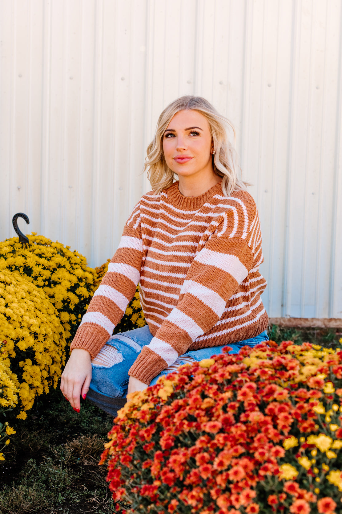 Cropped Stripped Chenille Sweater