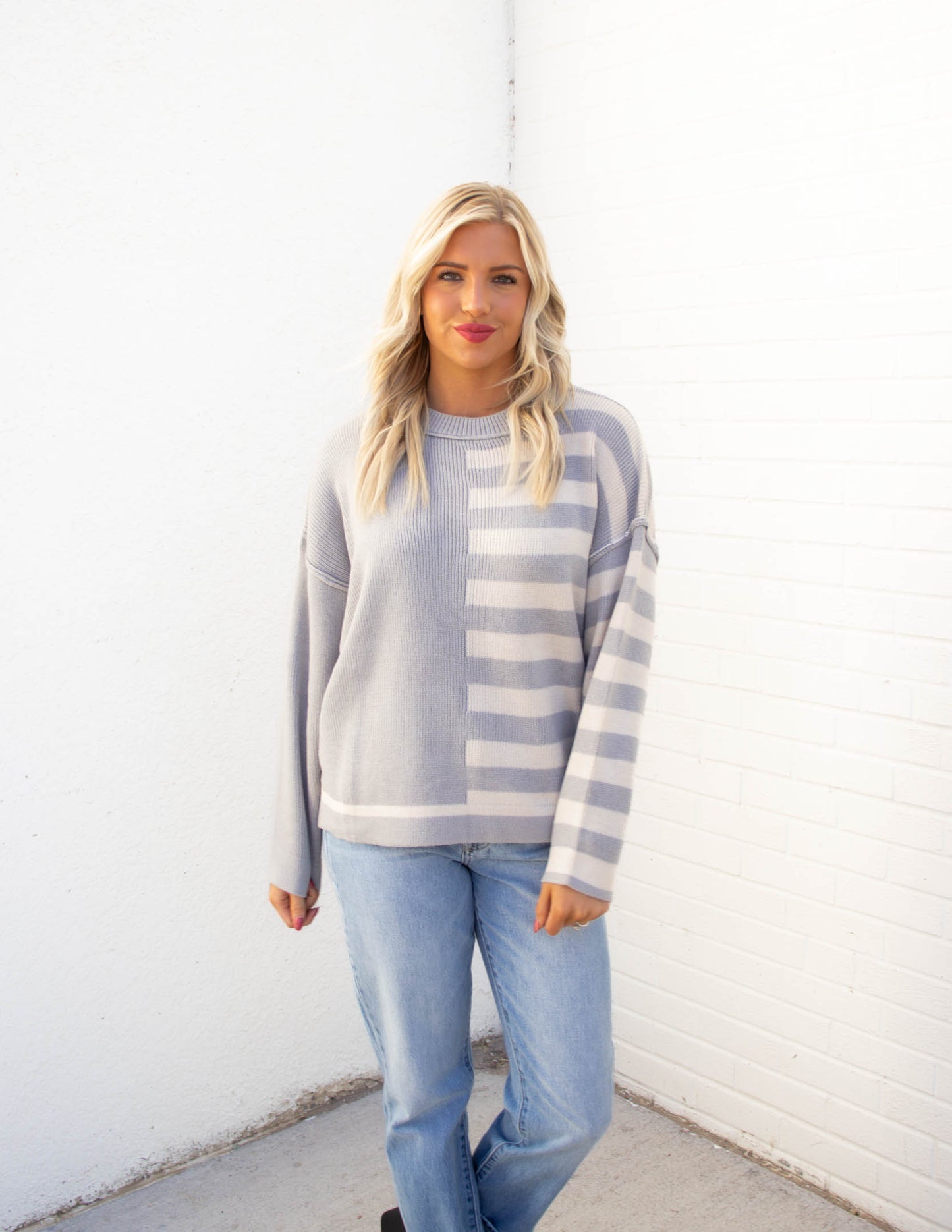 Krissy Striped Sweater | Cloud/Oatmilk
