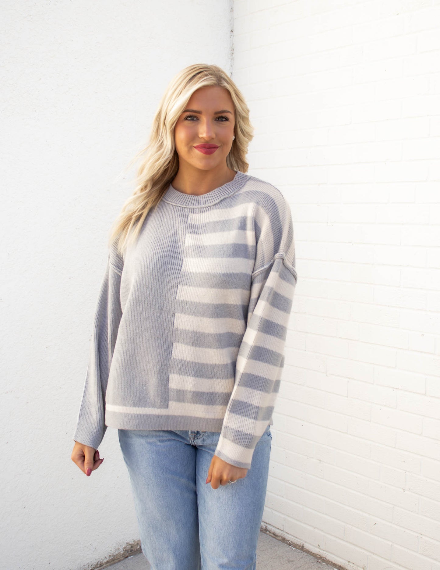 Krissy Striped Sweater | Cloud/Oatmilk