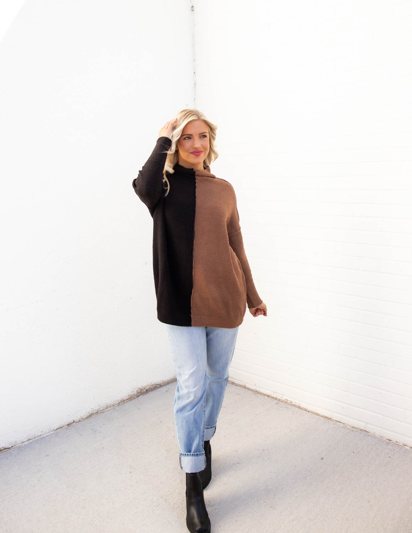 Rayna Color Block Tunic Sweater | Brown/Black