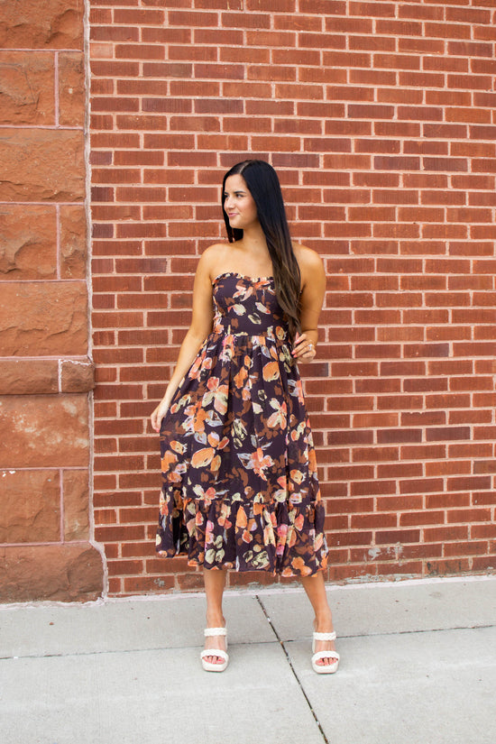 Athena Floral Midi Dress | Brown\Orange