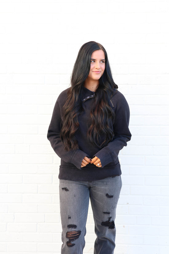 Just A Game Half Zip | Washed Black