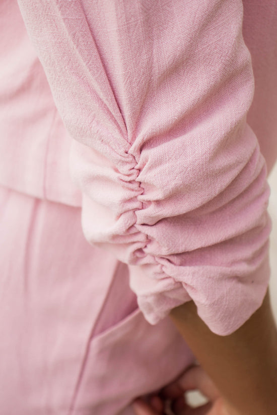 Faith Linen Cropped Blazer Set | Pink