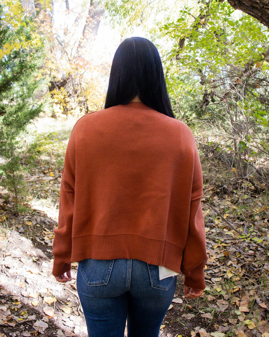 Tia Relaxed Cropped Sweater | Brick