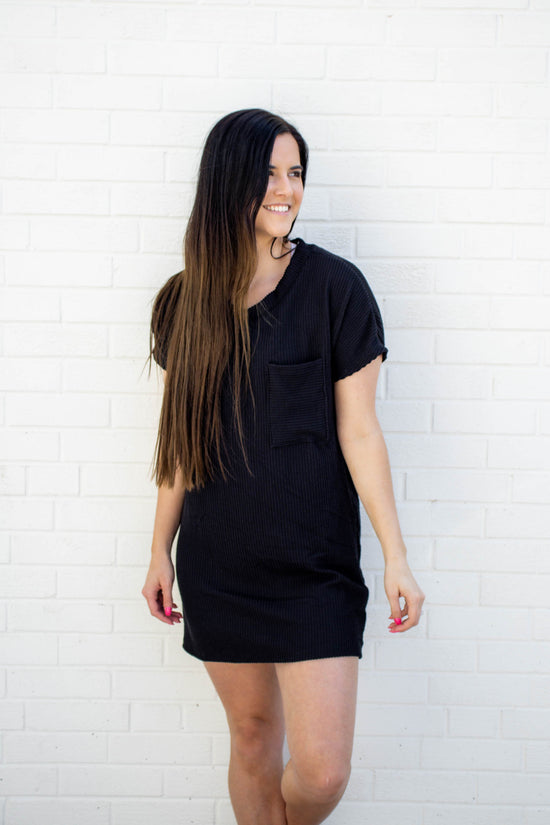 Kassie Ribbed T-Shirt Dress | Black
