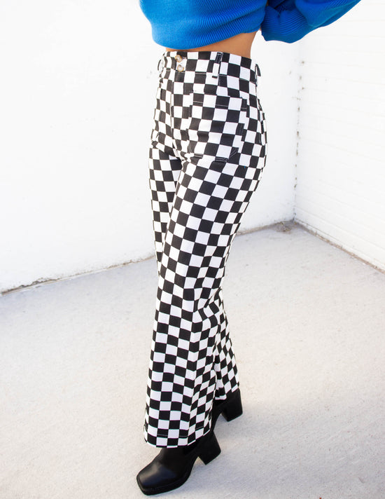Demi Checkered High Waisted Pants | Black
