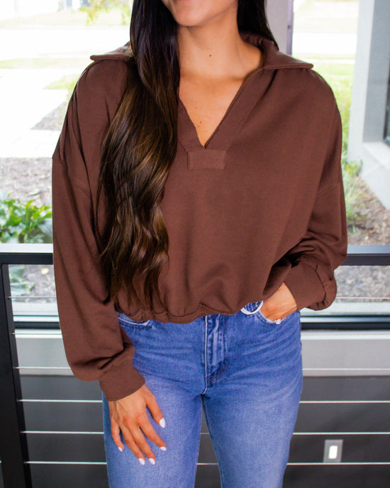 Ann Cropped Collared Top | Cocoa