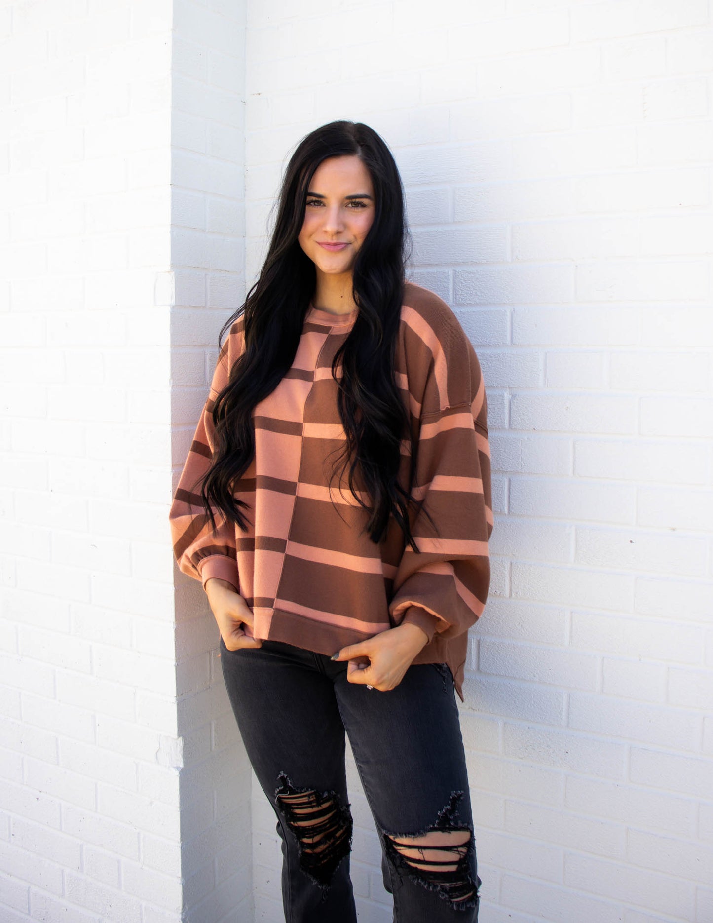 Dana Striped Color Combo Sweater | Choco/Redbean