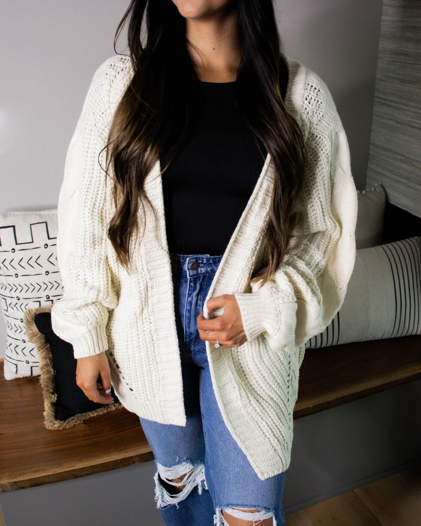 Jude Cable Knit Cardigan | Ivory