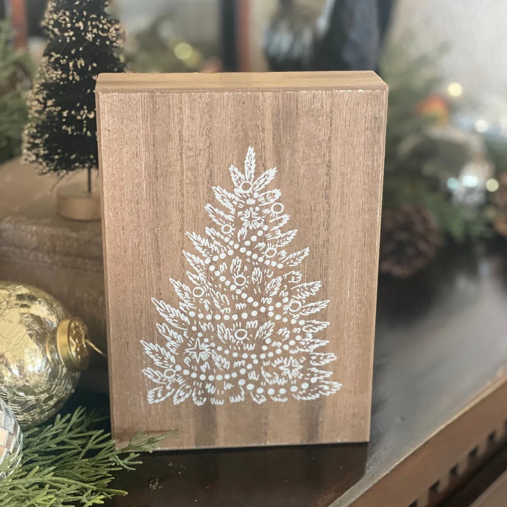 FR-3720 Glitter Tree Wood Wash Box Sign