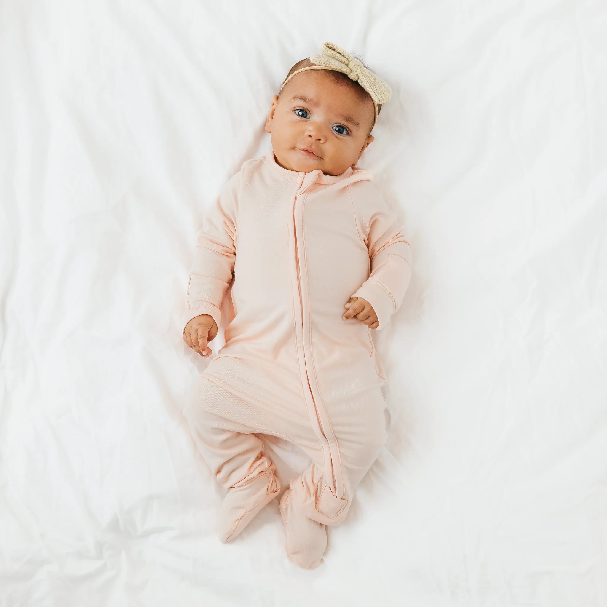 Copper Pearl Zip Up Footie | Blush