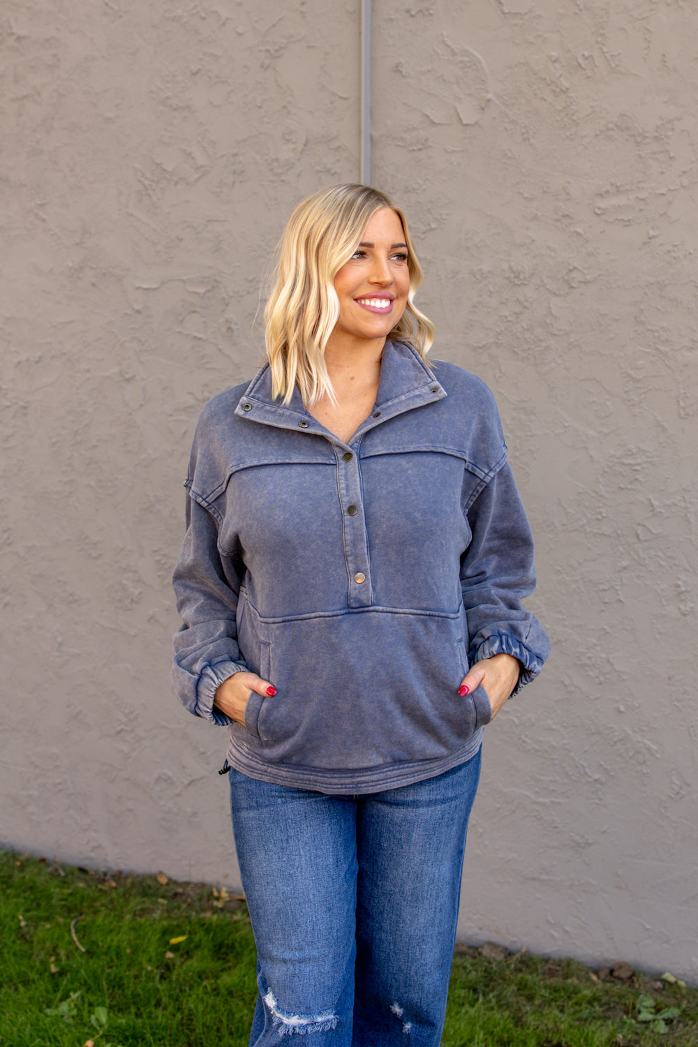 Women's Button Down Sweatshirt Denim