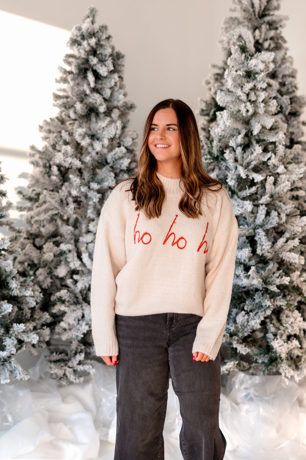 HO HO HO Mock Neck Sweater | White/Red