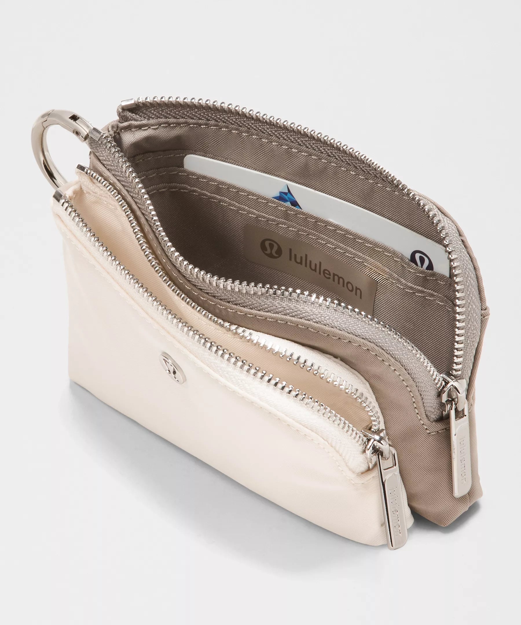 Double Zip Clippable Card Pouch | Warm Ash Grey/Light Ivory